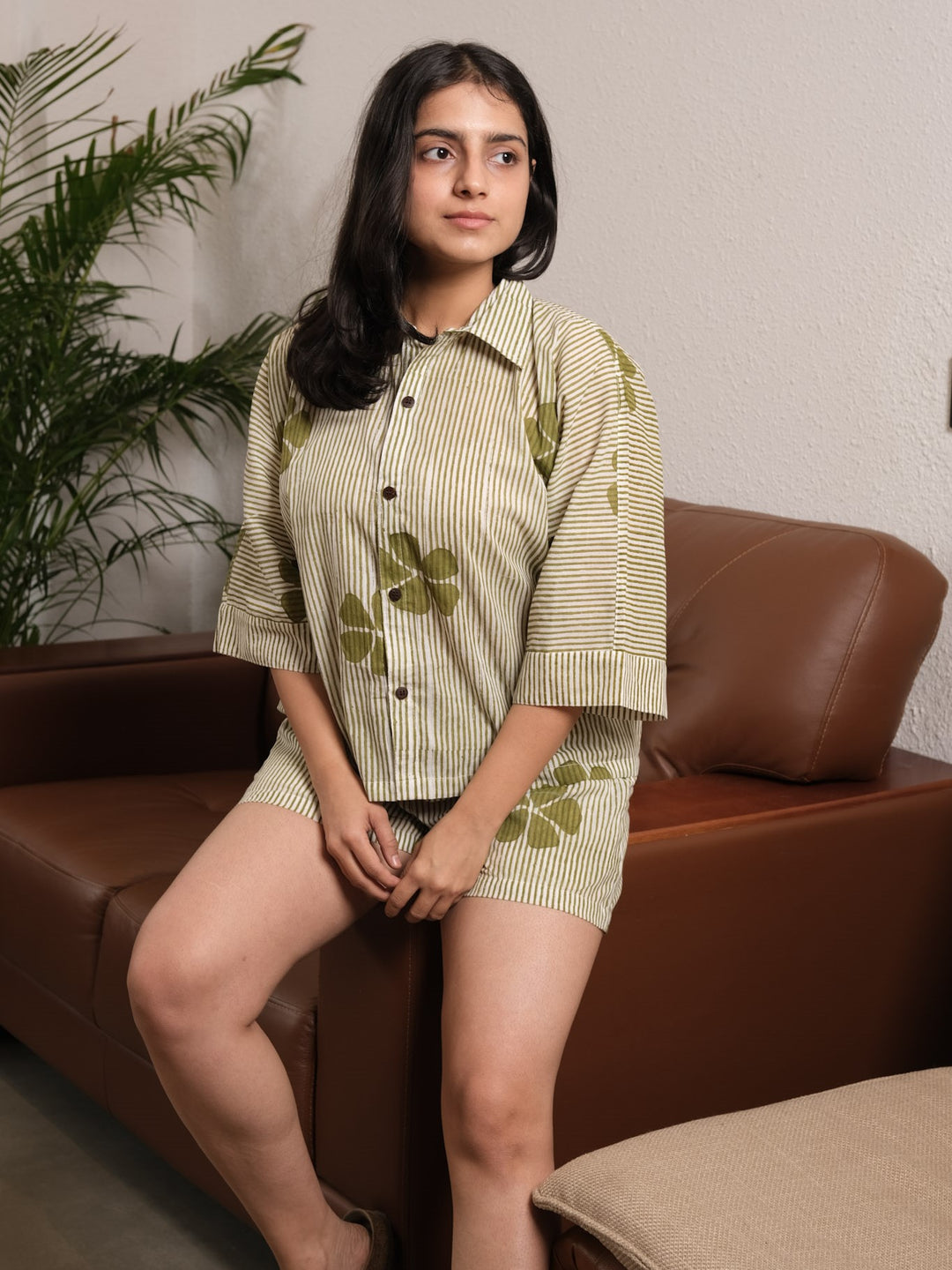 Aarvi Green Striped Cotton Co-ord Set