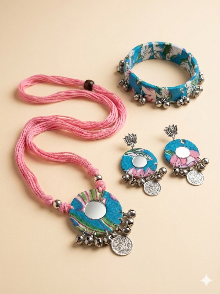 Gulnaar Mirrorwork Fabric Jewellery Set