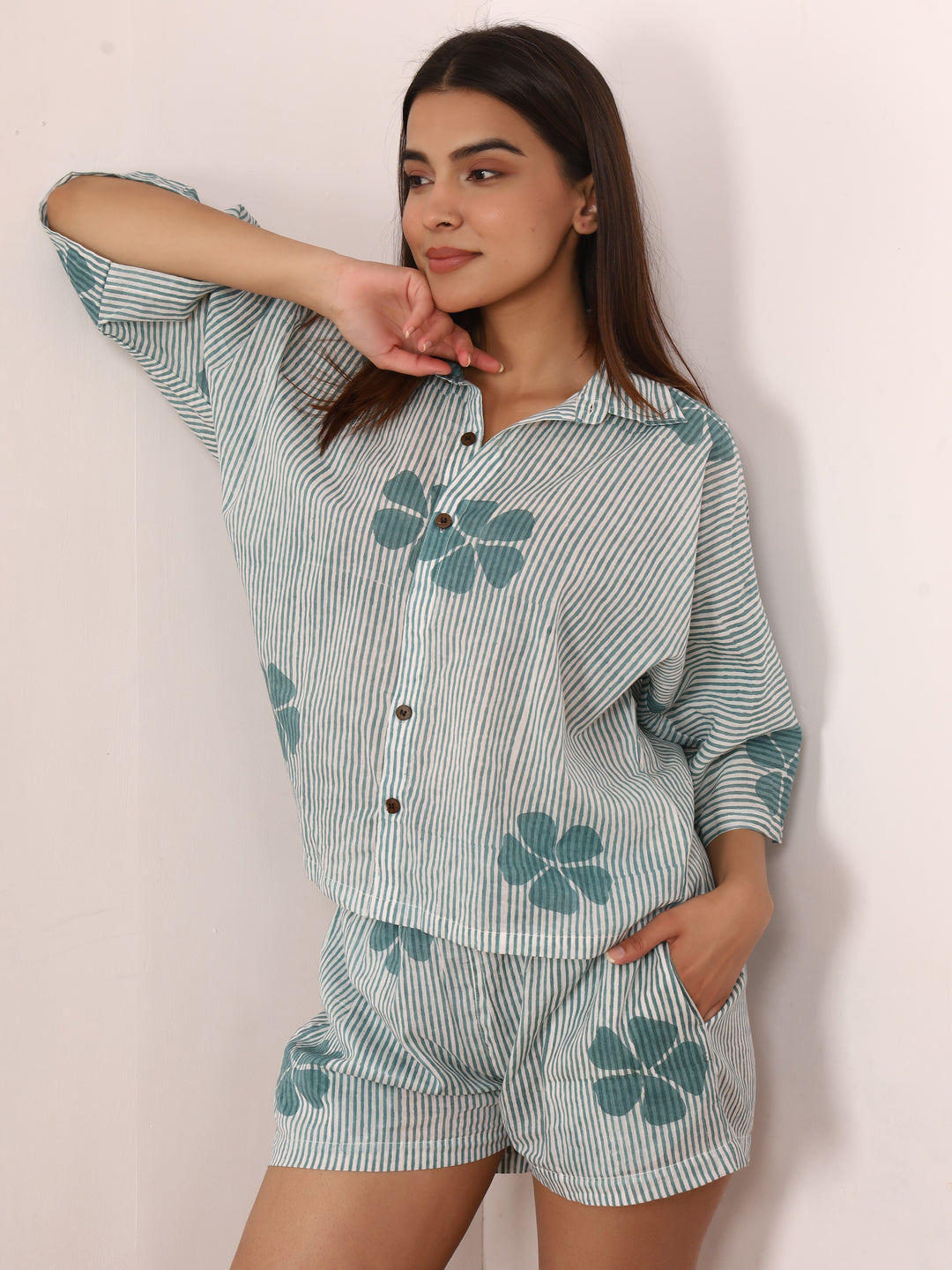 Aarvi Green Striped Cotton Co-ord Set